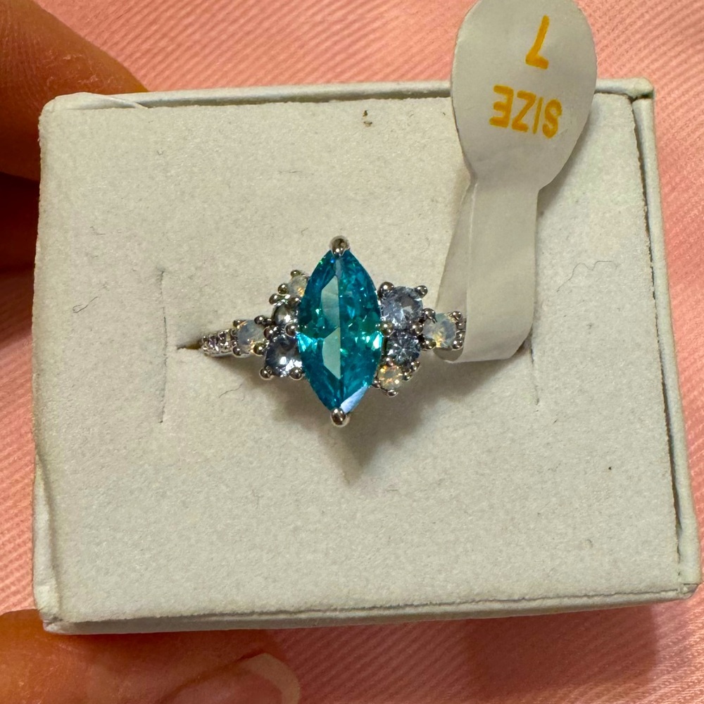 Rhodium Aquamarine Ring
